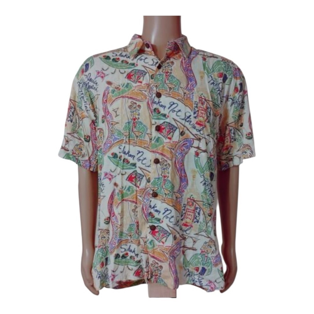 KAHALA Red and Green Casual Button Down Shirt with Abstract Print
